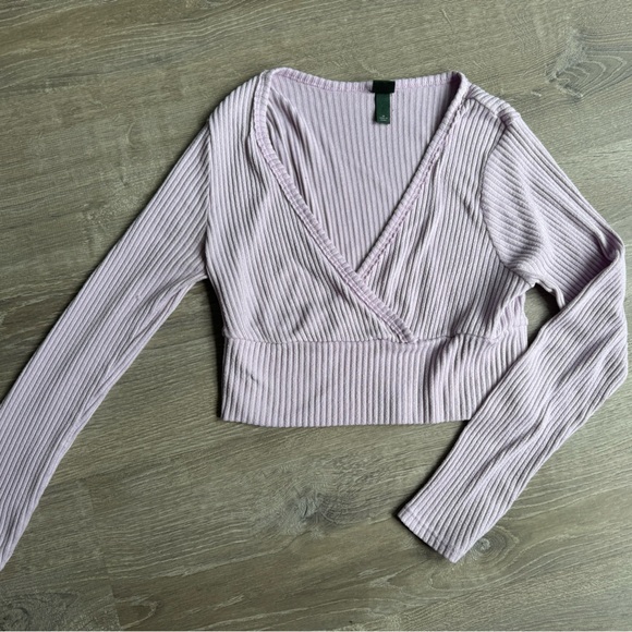 wild fable Tops - Lilac Ribbed Long Sleeve Wrap Style Top